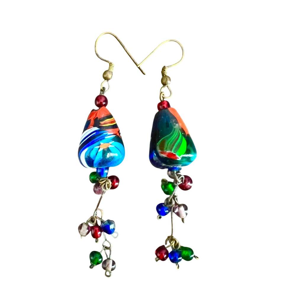 Funky multicolored glass beaded dangle drop statement earrings
